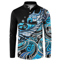 Maori Matariki - Manaia Button Sweatshirt Galaxy Blue Paua Shell