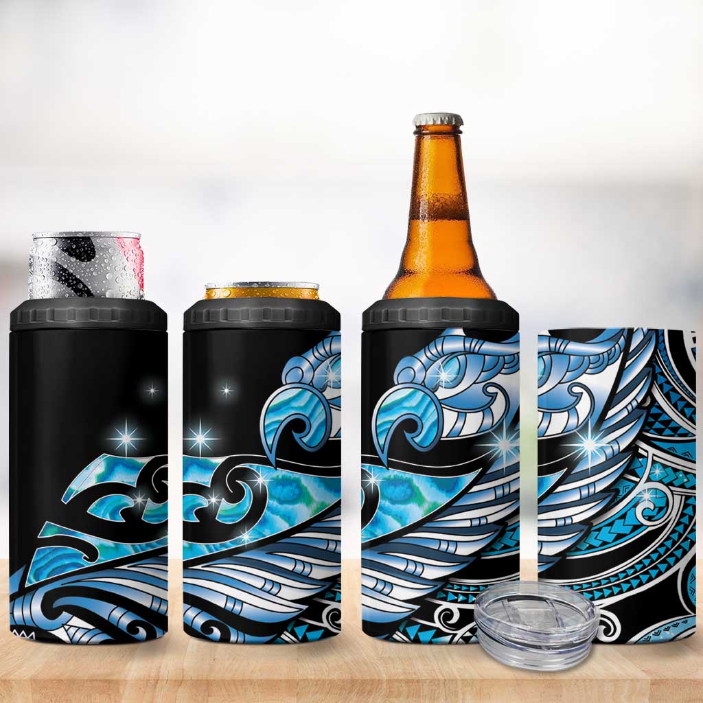 Maori Matariki - Manaia 4 in 1 Can Cooler Tumbler Galaxy Blue Paua Shell LT7 - Polynesian Pride