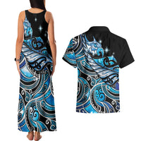 Maori Matariki - Manaia Couples Matching Tank Maxi Dress and Hawaiian Shirt Galaxy Blue Paua Shell LT7 - Polynesian Pride