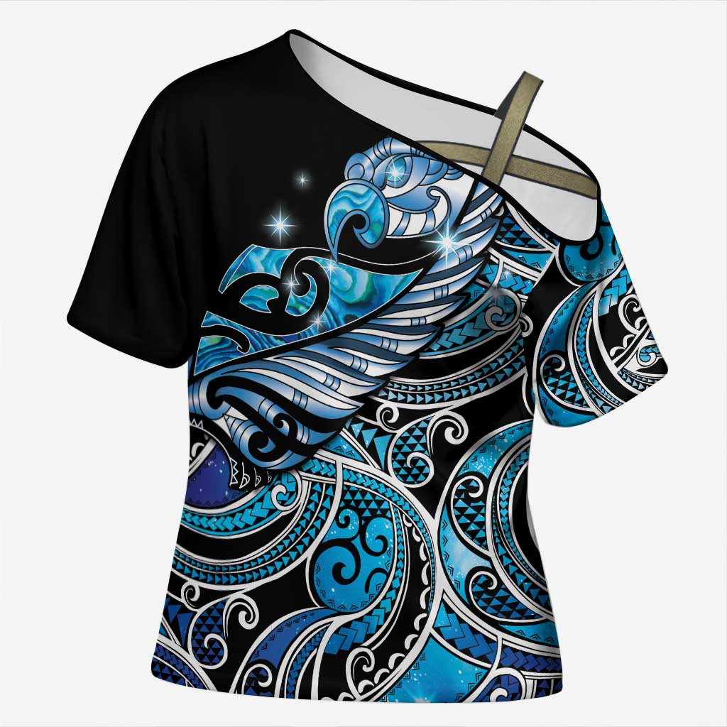 Maori Matariki - Manaia Cross Shoulder Shirt Galaxy Blue Paua Shell