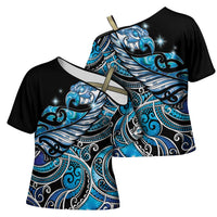 Maori Matariki - Manaia Cross Shoulder Shirt Galaxy Blue Paua Shell