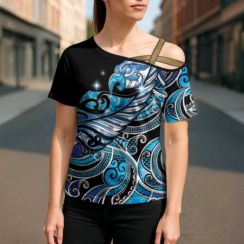 Maori Matariki - Manaia Cross Shoulder Shirt Galaxy Blue Paua Shell