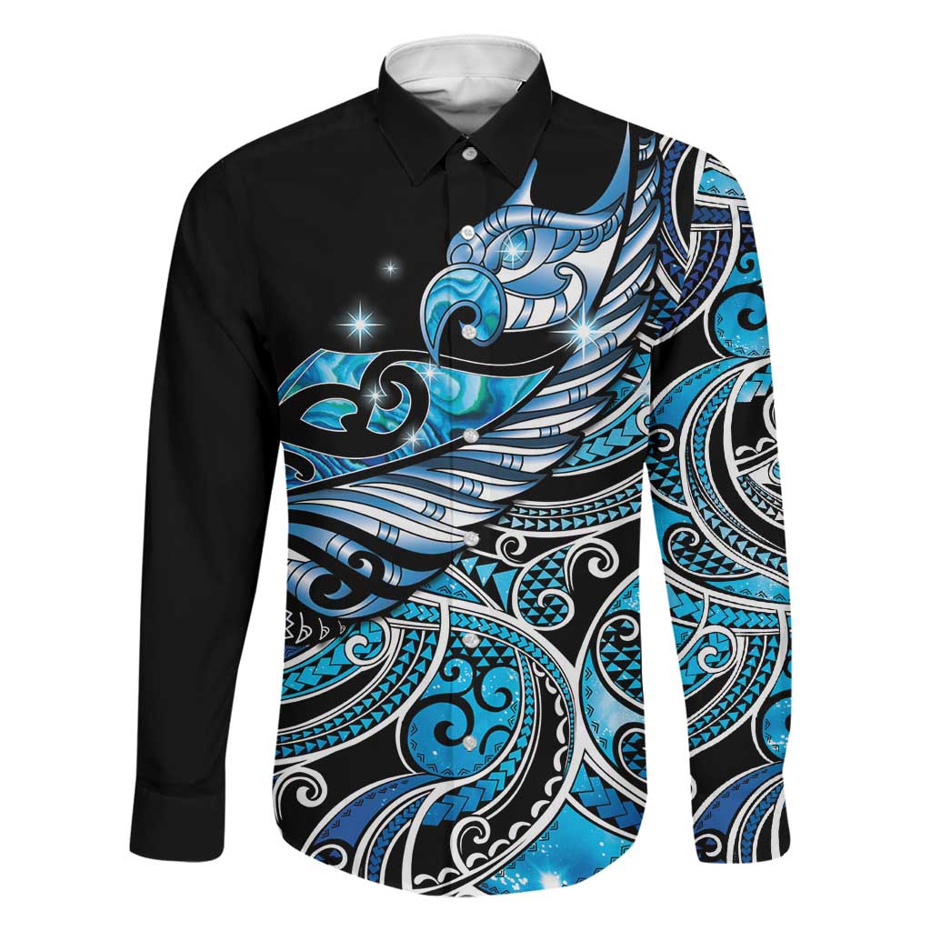 Maori Matariki - Manaia Family Matching Long Sleeve Bodycon Dress and Hawaiian Shirt Galaxy Blue Paua Shell