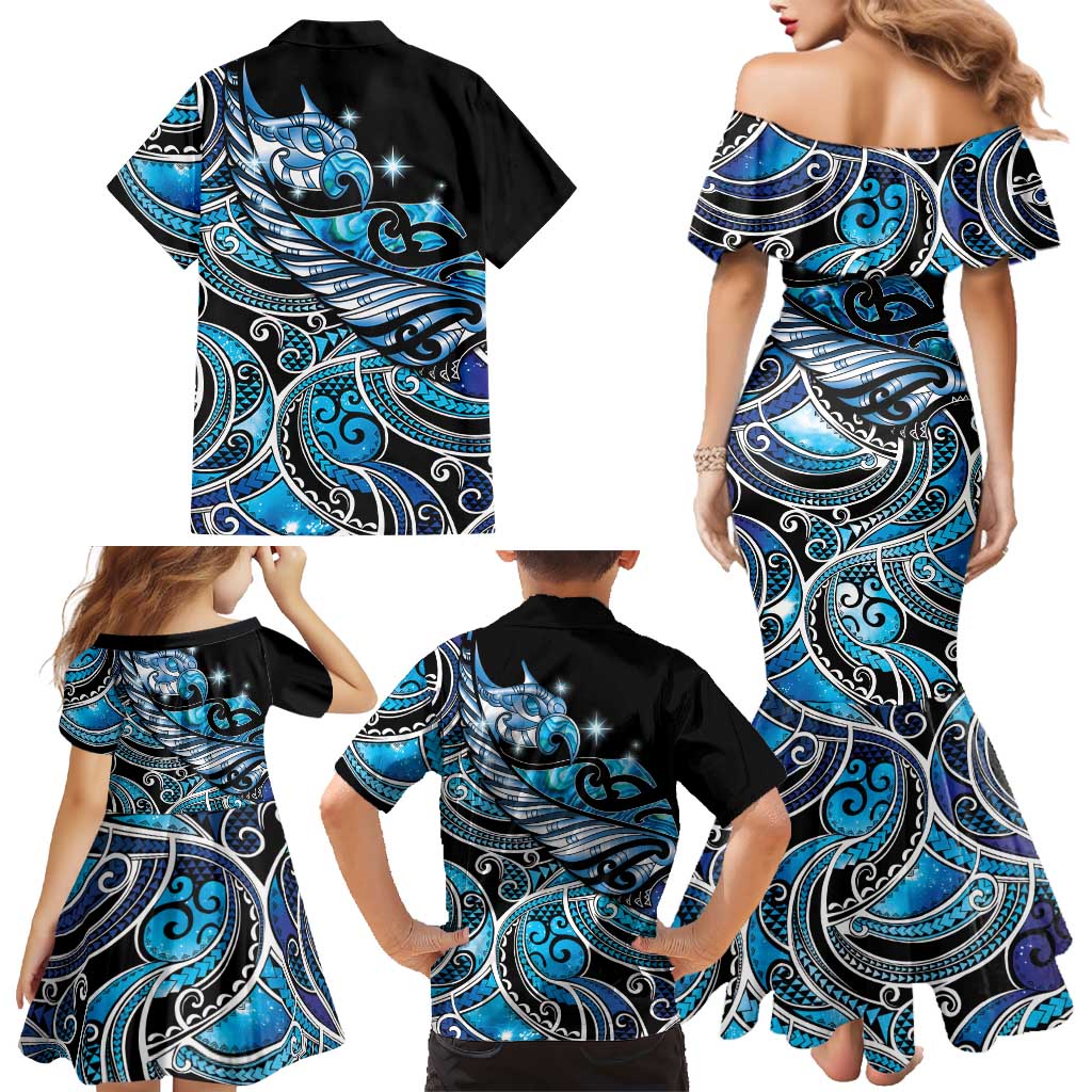 Maori Matariki - Manaia Family Matching Mermaid Dress and Hawaiian Shirt Galaxy Blue Paua Shell