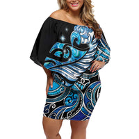 Maori Matariki - Manaia Family Matching Off Shoulder Short Dress and Hawaiian Shirt Galaxy Blue Paua Shell