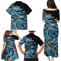 Maori Matariki - Manaia Family Matching Puletasi and Hawaiian Shirt Galaxy Blue Paua Shell