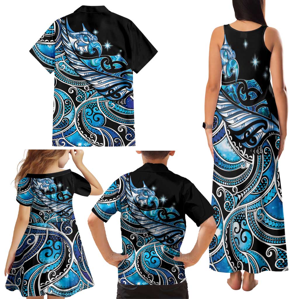 Maori Matariki - Manaia Family Matching Tank Maxi Dress and Hawaiian Shirt Galaxy Blue Paua Shell