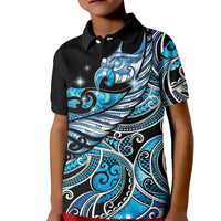Maori Matariki - Manaia Kid Polo Shirt Galaxy Blue Paua Shell