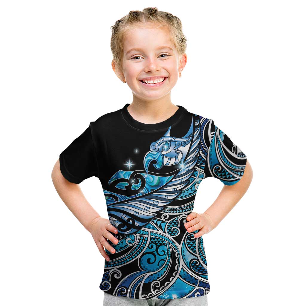 Maori Matariki - Manaia Kid T Shirt Galaxy Blue Paua Shell