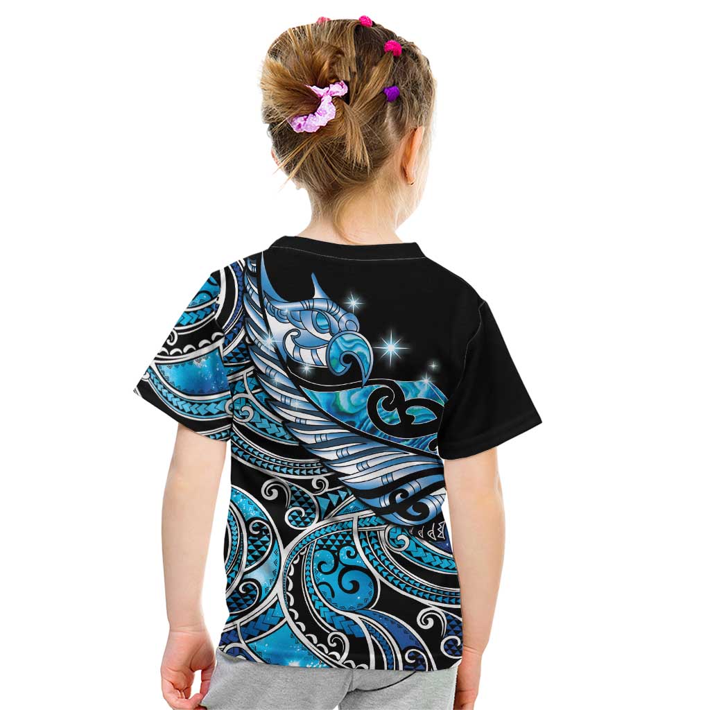Maori Matariki - Manaia Kid T Shirt Galaxy Blue Paua Shell