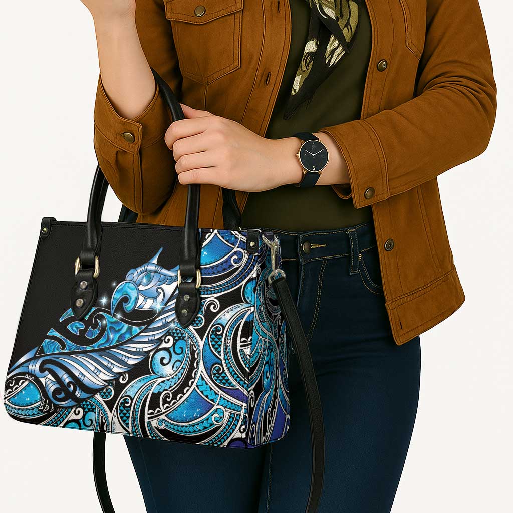 Maori Matariki - Manaia Leather Bag Galaxy Blue Paua Shell