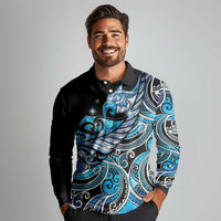 Maori Matariki - Manaia Long Sleeve Polo Shirt Galaxy Blue Paua Shell