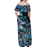Maori Matariki - Manaia Off Shoulder Maxi Dress Galaxy Blue Paua Shell