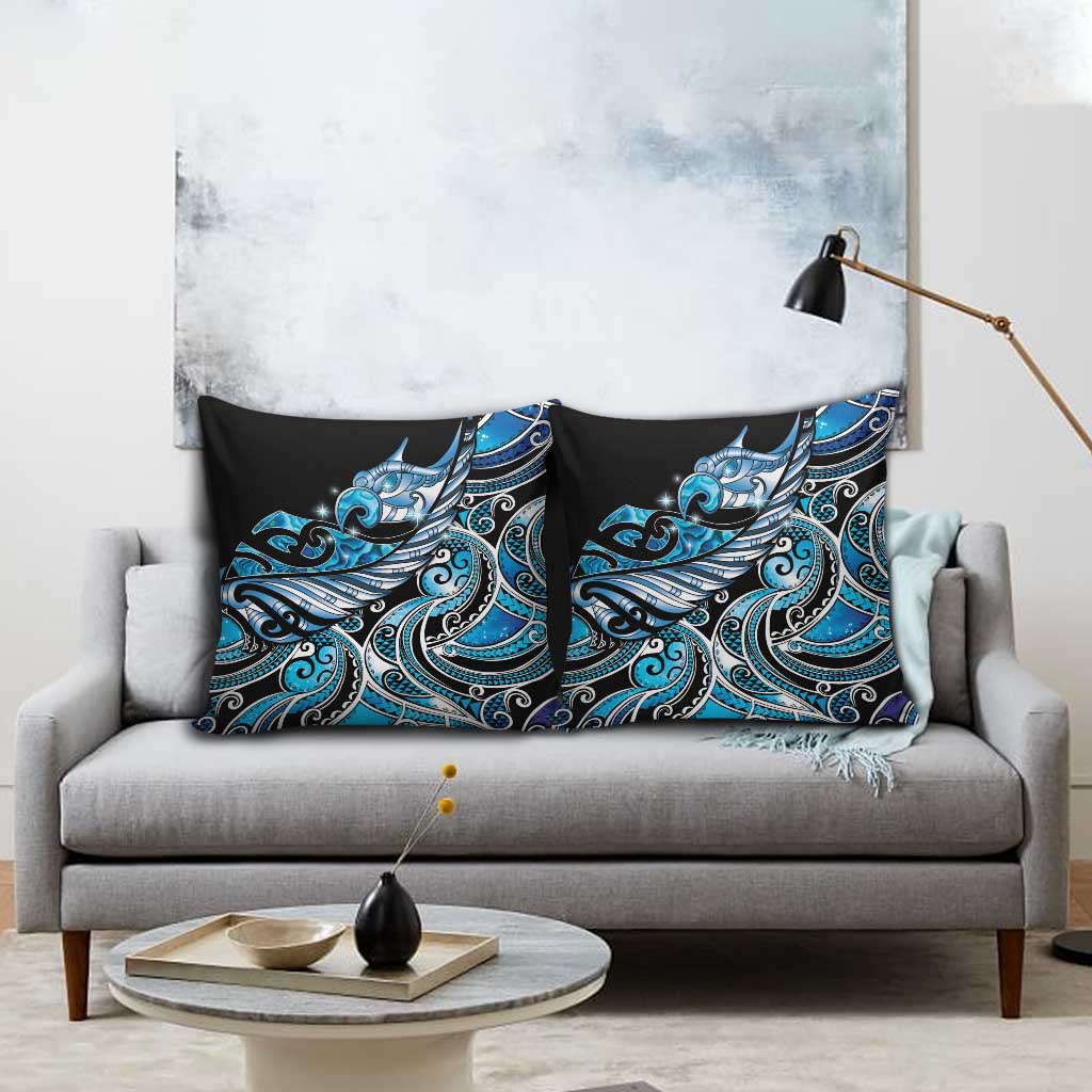 Maori Matariki - Manaia Pillow Cover Galaxy Blue Paua Shell