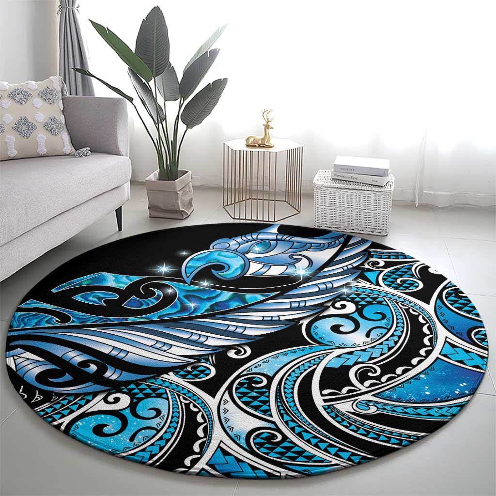 Maori Matariki - Manaia Round Carpet Galaxy Blue Paua Shell