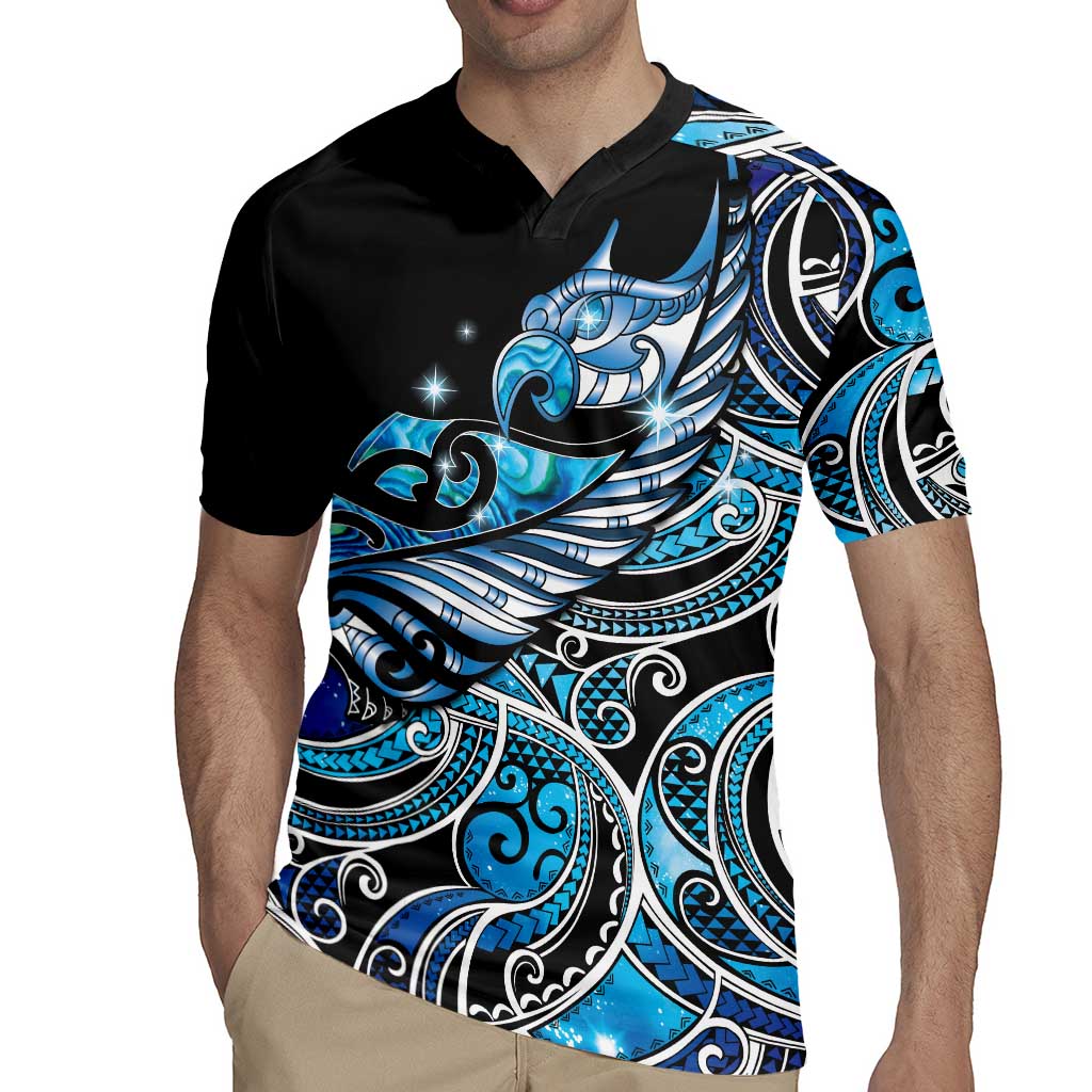Maori Matariki - Manaia Rugby Jersey Galaxy Blue Paua Shell