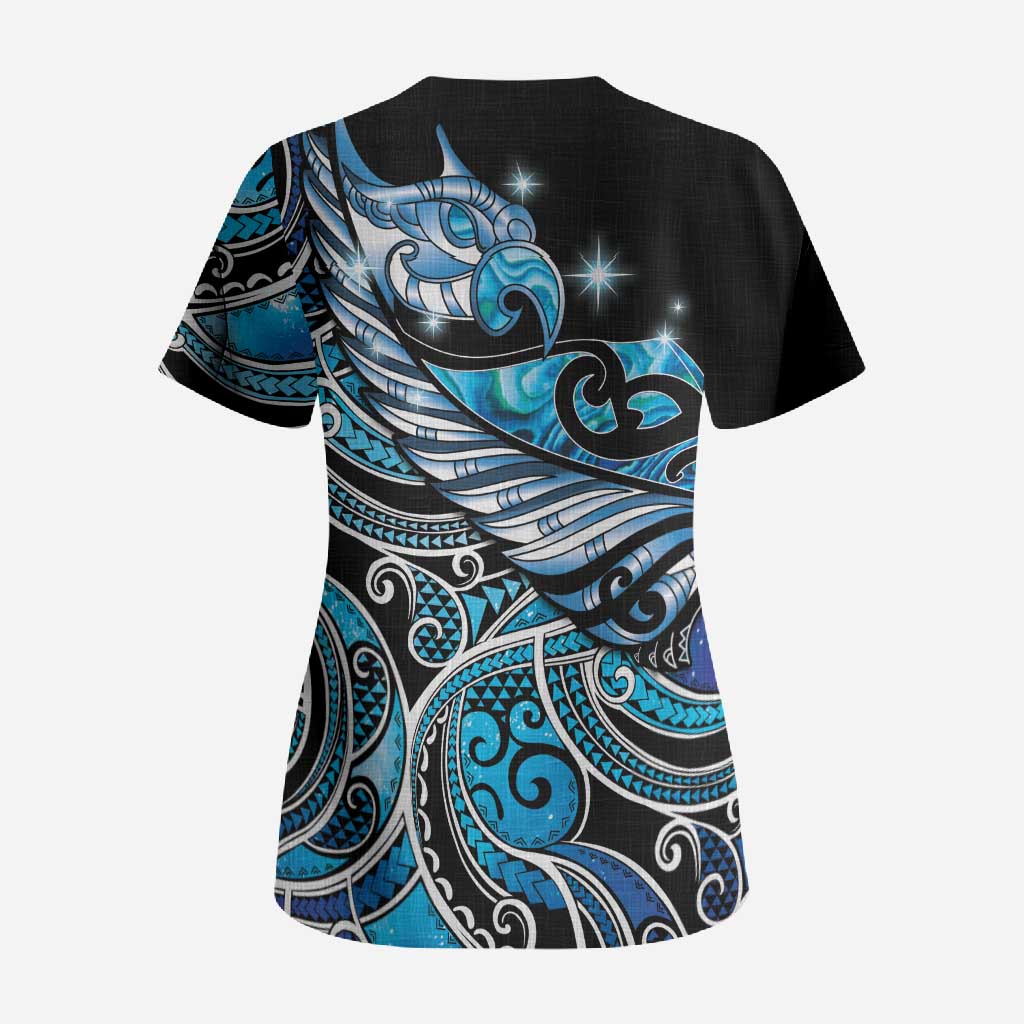 Maori Matariki - Manaia Scrub Top Galaxy Blue Paua Shell
