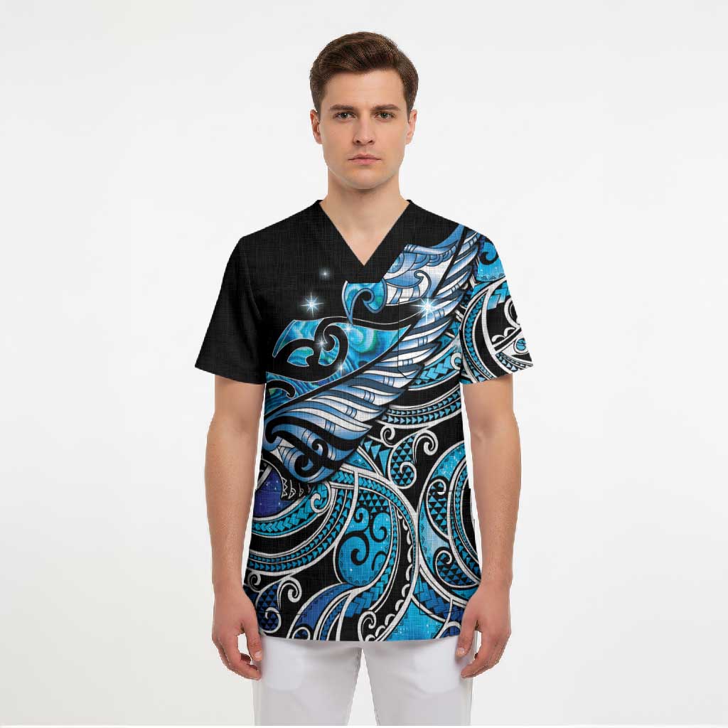 Maori Matariki - Manaia Scrub Top Galaxy Blue Paua Shell