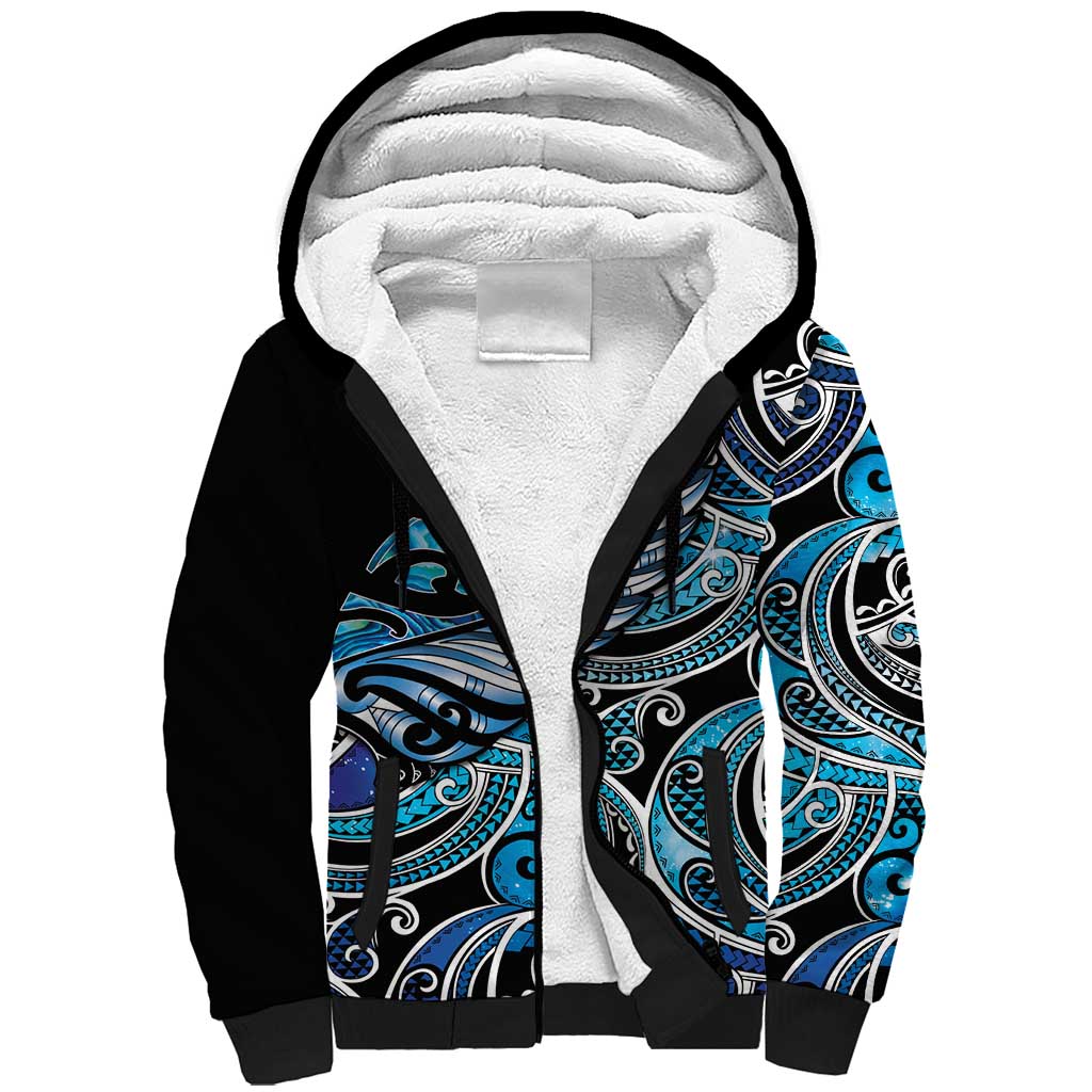 Maori Matariki - Manaia Sherpa Hoodie Galaxy Blue Paua Shell