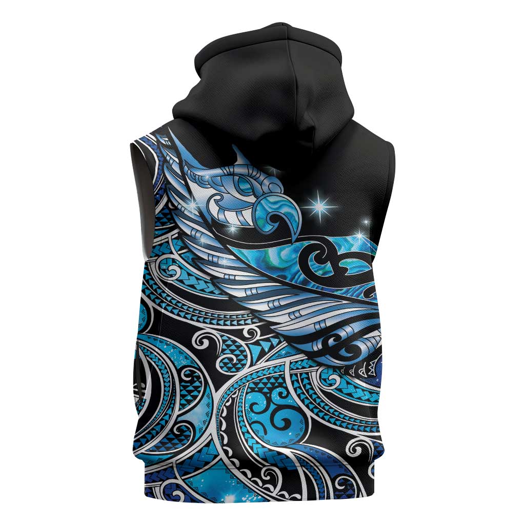 Maori Matariki - Manaia Sleeveless Hoodie Galaxy Blue Paua Shell