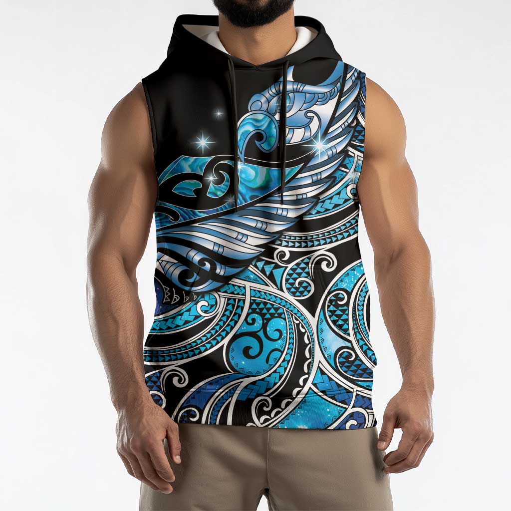 Maori Matariki - Manaia Sleeveless Hoodie Galaxy Blue Paua Shell