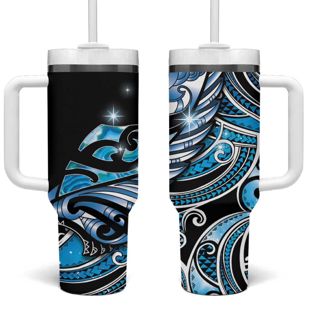 Maori Matariki - Manaia Tumbler With Handle Galaxy Blue Paua Shell
