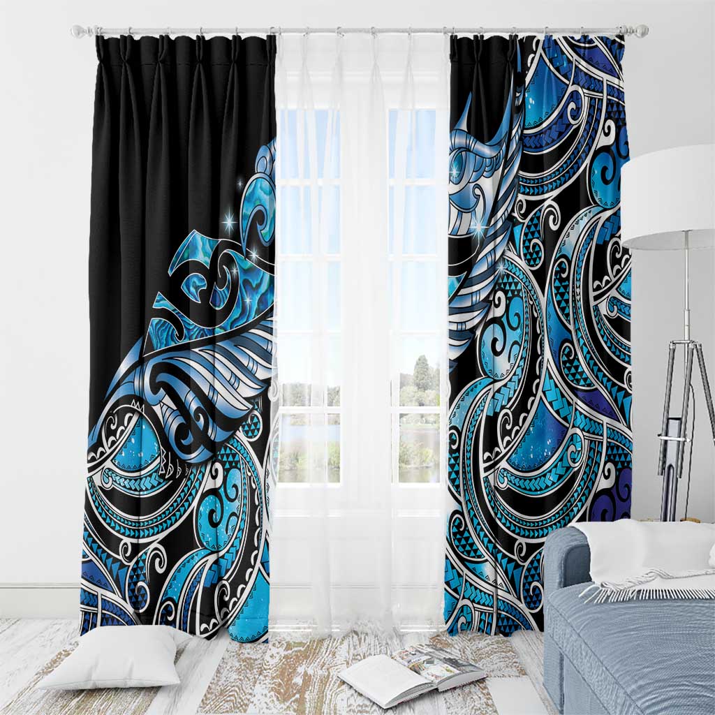 Maori Matariki - Manaia Window Curtain Galaxy Blue Paua Shell