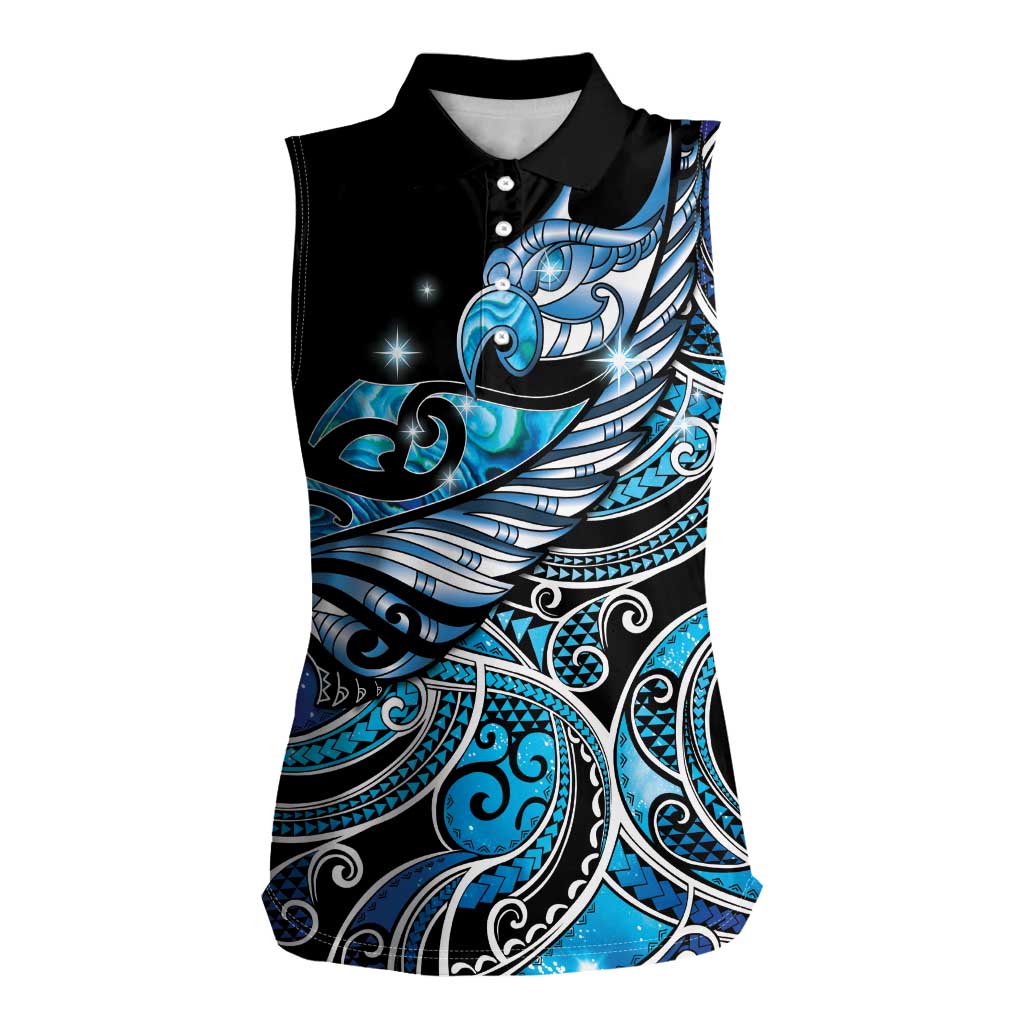 Maori Matariki - Manaia Women Sleeveless Polo Shirt Galaxy Blue Paua Shell