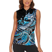 Maori Matariki - Manaia Women Sleeveless Polo Shirt Galaxy Blue Paua Shell