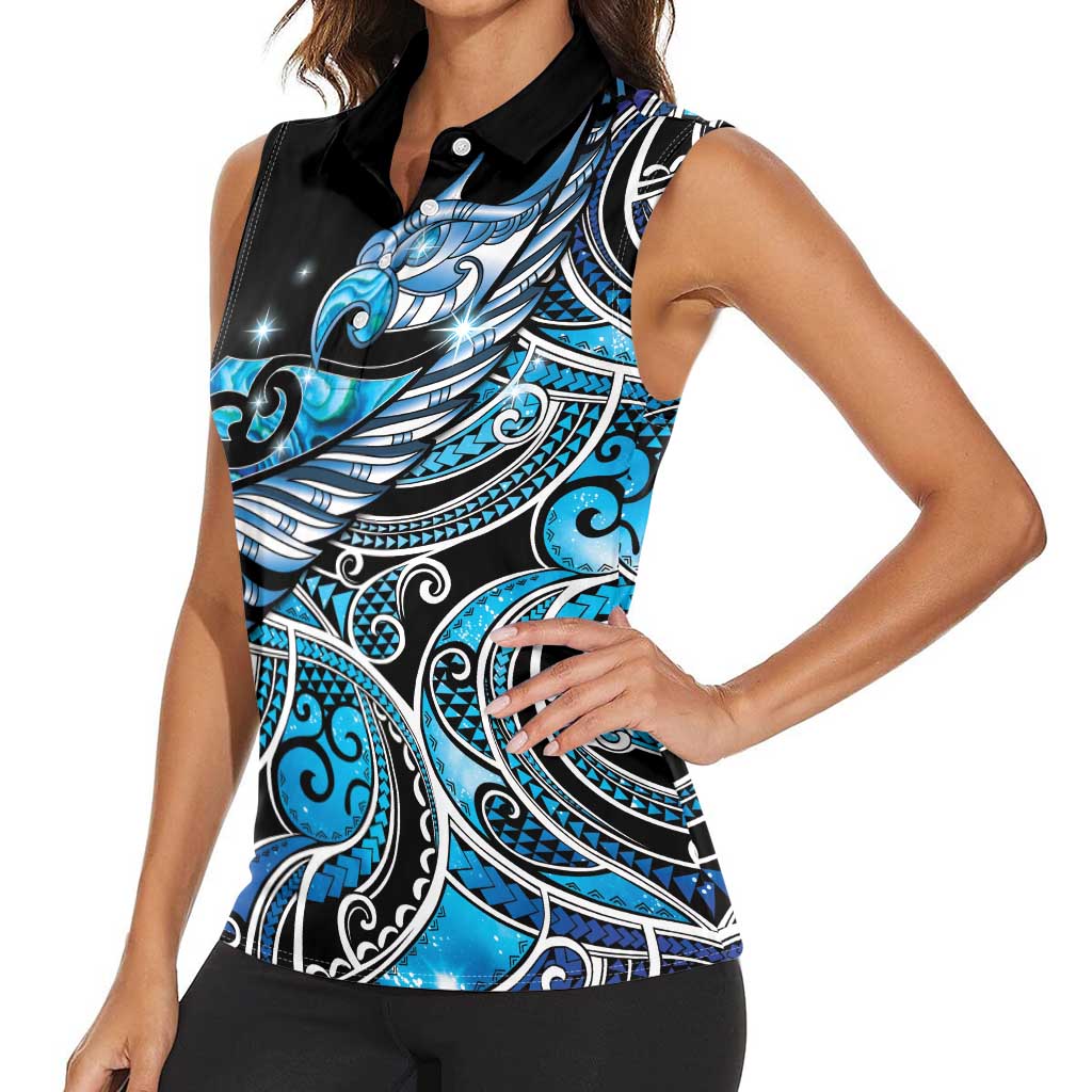 Maori Matariki - Manaia Women Sleeveless Polo Shirt Galaxy Blue Paua Shell