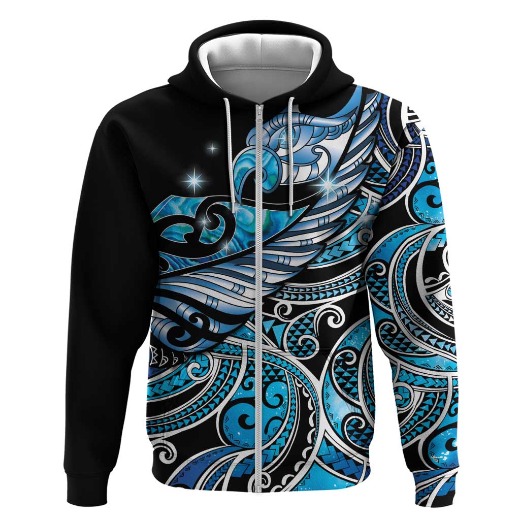 Maori Matariki - Manaia Zip Hoodie Galaxy Blue Paua Shell