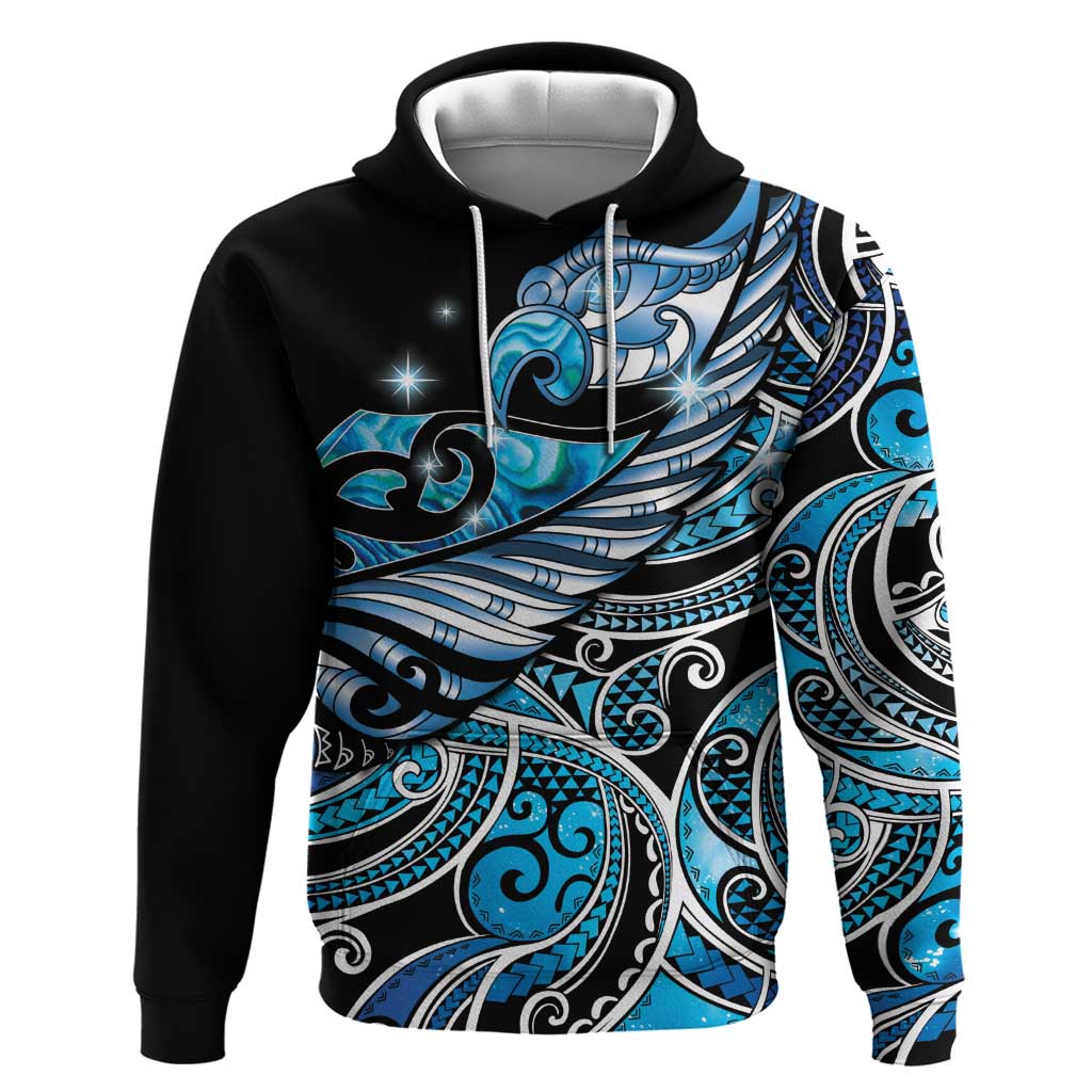 Maori Matariki - Manaia Zip Hoodie Galaxy Blue Paua Shell