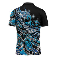 Maori Matariki - Manaia Zipper Polo Shirt Galaxy Blue Paua Shell