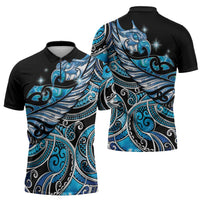 Maori Matariki - Manaia Zipper Polo Shirt Galaxy Blue Paua Shell