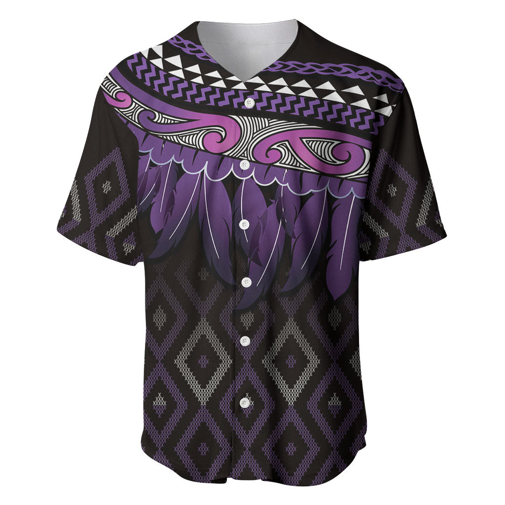 Aotearoa Maori Ngati Porou Iwi Baseball Jersey Korowai Tukutuku Kaokao Motifs LT7 Purple - Polynesian Pride