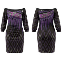 Aotearoa Maori Ngati Porou Iwi Couples Matching Off The Shoulder Long Sleeve Dress and Long Sleeve Button Shirt Korowai Tukutuku Kaokao Motifs