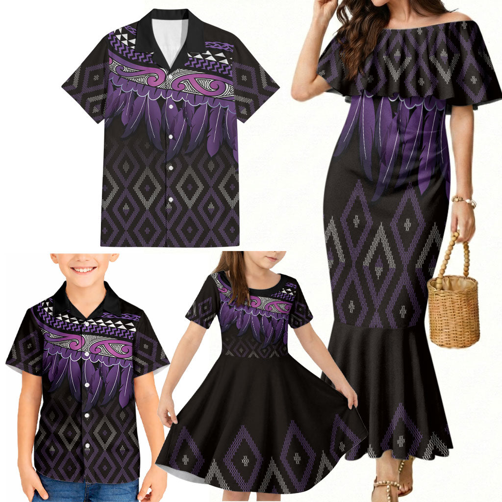 Aotearoa Maori Ngati Porou Iwi Family Matching Mermaid Dress and Hawaiian Shirt Korowai Tukutuku Kaokao Motifs LT7 - Polynesian Pride