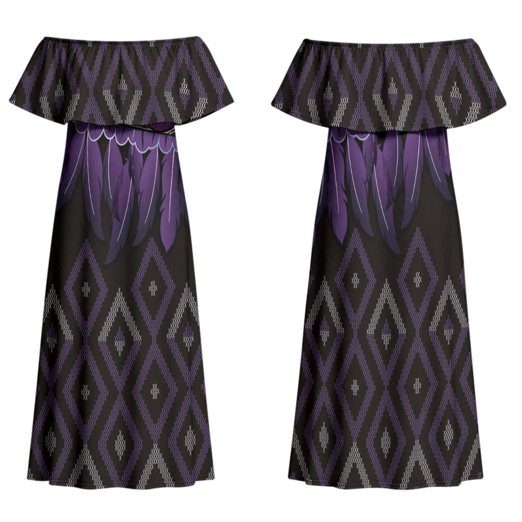 Aotearoa Maori Ngati Porou Iwi Family Matching Off Shoulder Maxi Dress and Hawaiian Shirt Korowai Tukutuku Kaokao Motifs