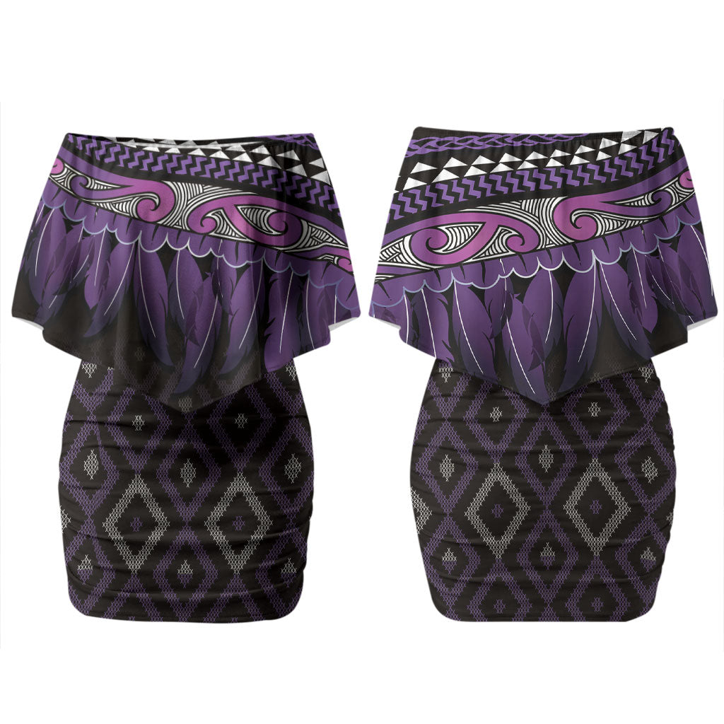 Aotearoa Maori Ngati Porou Iwi Family Matching Off Shoulder Short Dress and Hawaiian Shirt Korowai Tukutuku Kaokao Motifs