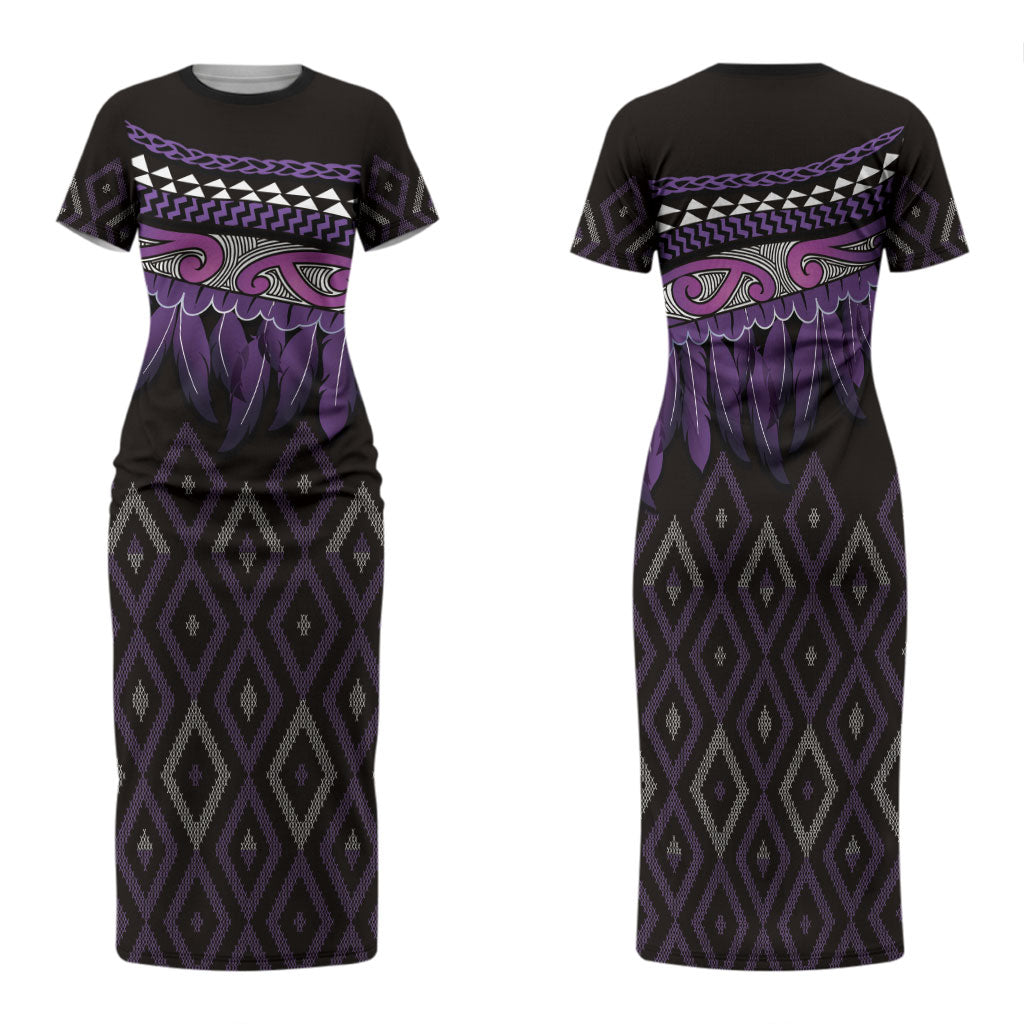 Aotearoa Maori Ngati Porou Iwi Family Matching Short Sleeve Bodycon Dress and Hawaiian Shirt Korowai Tukutuku Kaokao Motifs