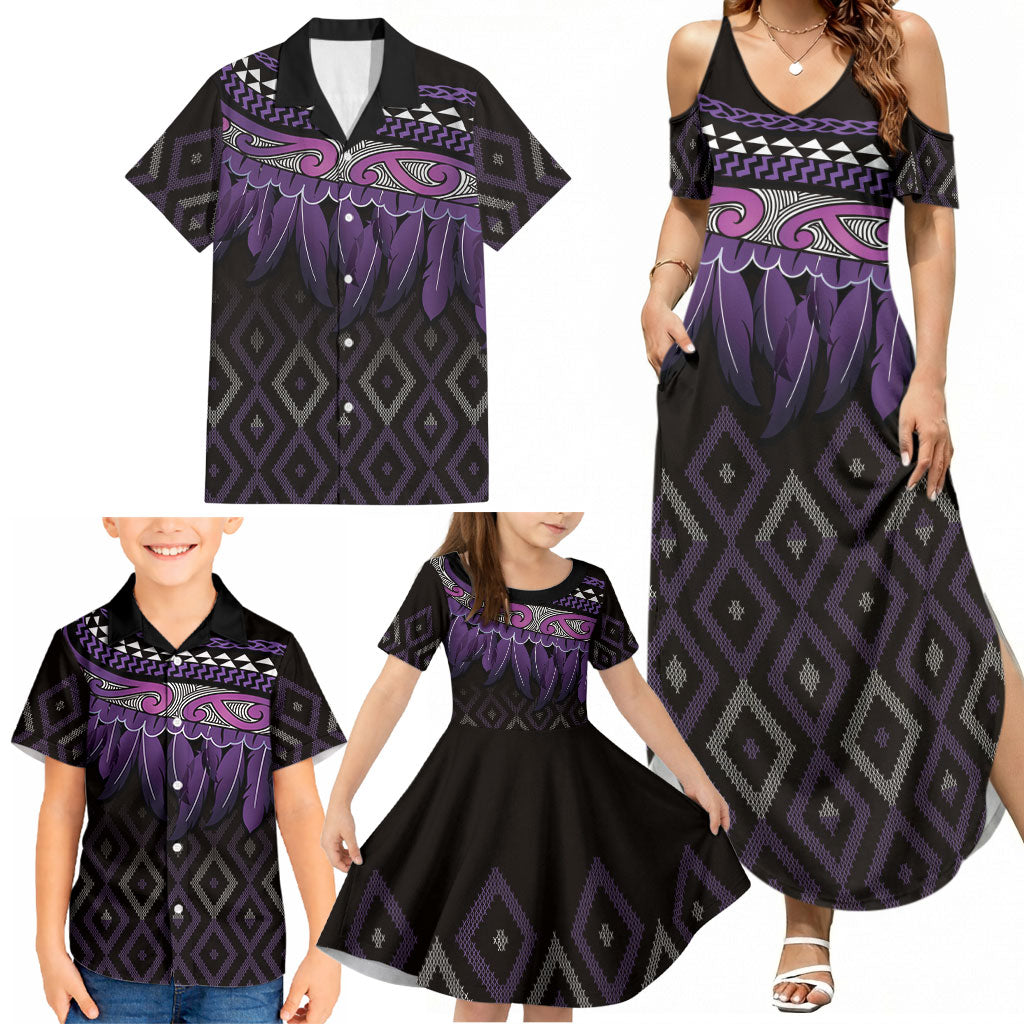 Aotearoa Maori Ngati Porou Iwi Family Matching Summer Maxi Dress and Hawaiian Shirt Korowai Tukutuku Kaokao Motifs LT7 - Polynesian Pride