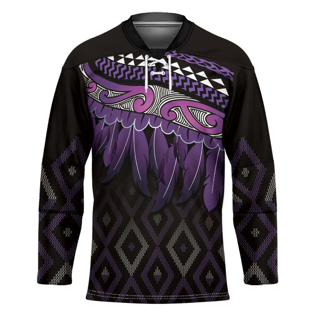 Aotearoa Maori Ngati Porou Iwi Hockey Jersey Korowai Tukutuku Kaokao Motifs LT7 Unisex Purple - Polynesian Pride