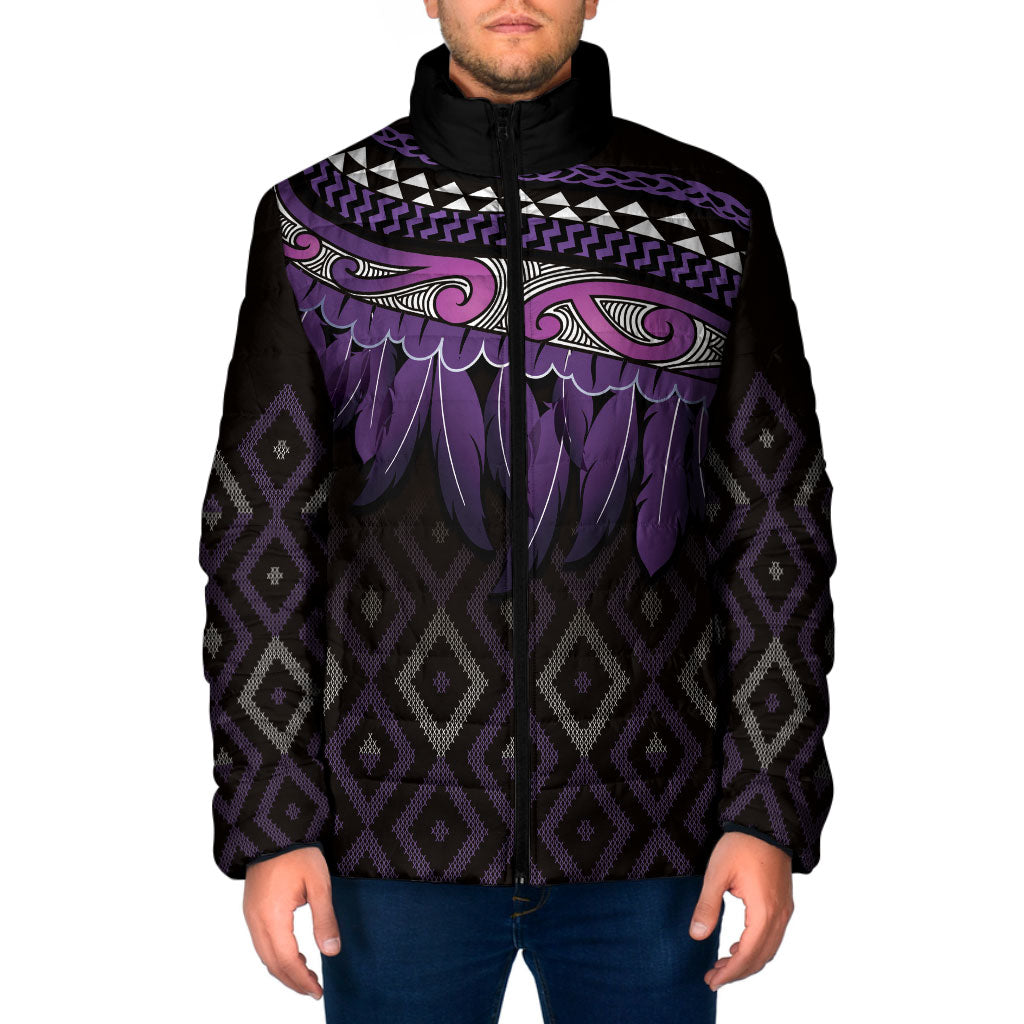 Aotearoa Maori Ngati Porou Iwi Padded Jacket Korowai Tukutuku Kaokao Motifs LT7 Men Purple - Polynesian Pride