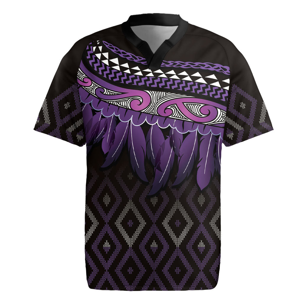 Aotearoa Maori Ngati Porou Iwi Rugby Jersey Korowai Tukutuku Kaokao Motifs LT7 Purple - Polynesian Pride