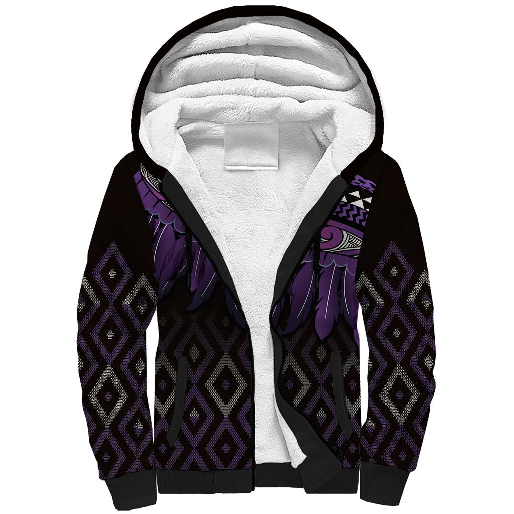 Aotearoa Maori Ngati Porou Iwi Sherpa Hoodie Korowai Tukutuku Kaokao Motifs LT7 Unisex Purple - Polynesian Pride