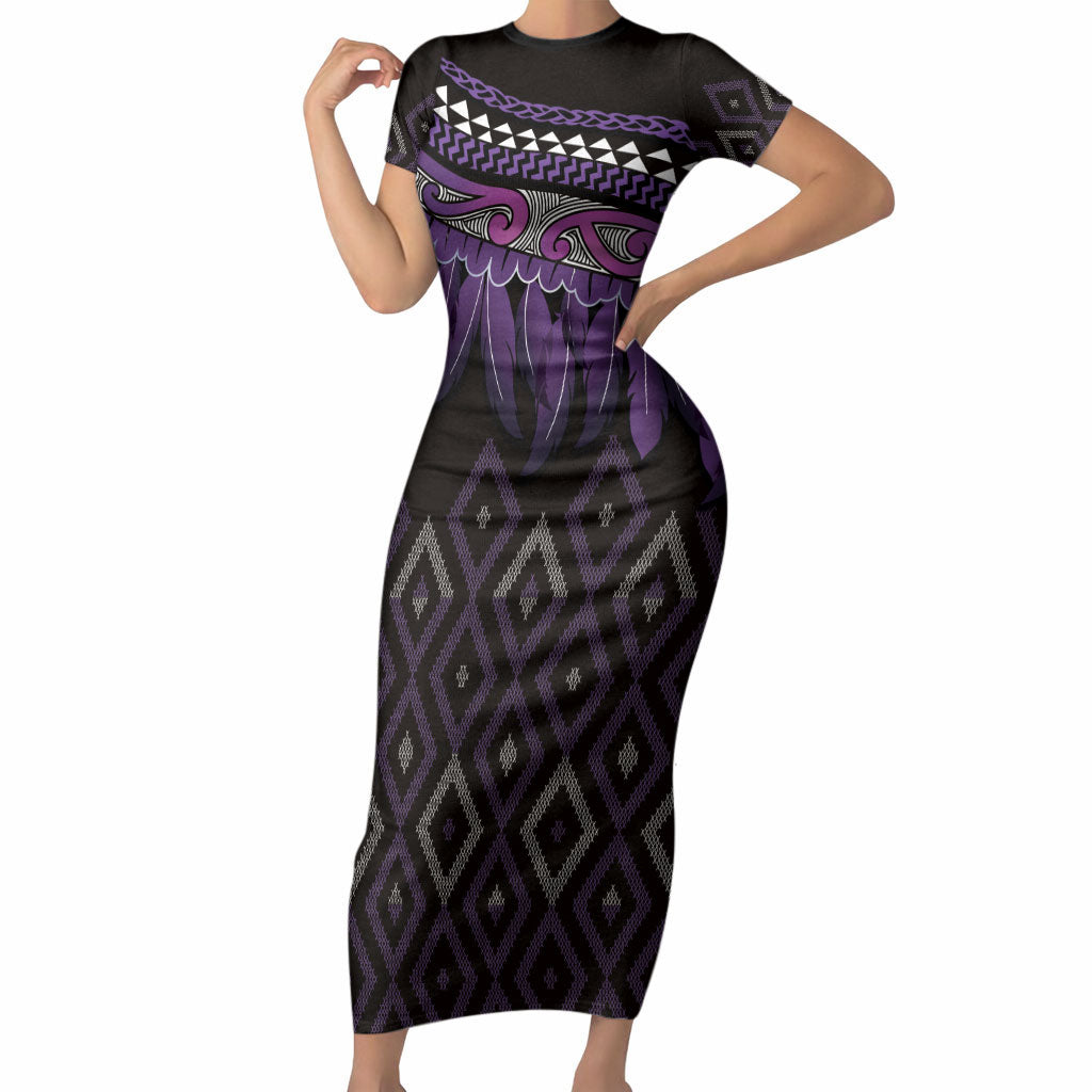 Aotearoa Maori Ngati Porou Iwi Short Sleeve Bodycon Dress Korowai Tukutuku Kaokao Motifs