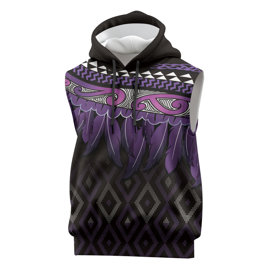 Aotearoa Maori Ngati Porou Iwi Sleeveless Hoodie Korowai Tukutuku Kaokao Motifs LT7 Purple - Polynesian Pride