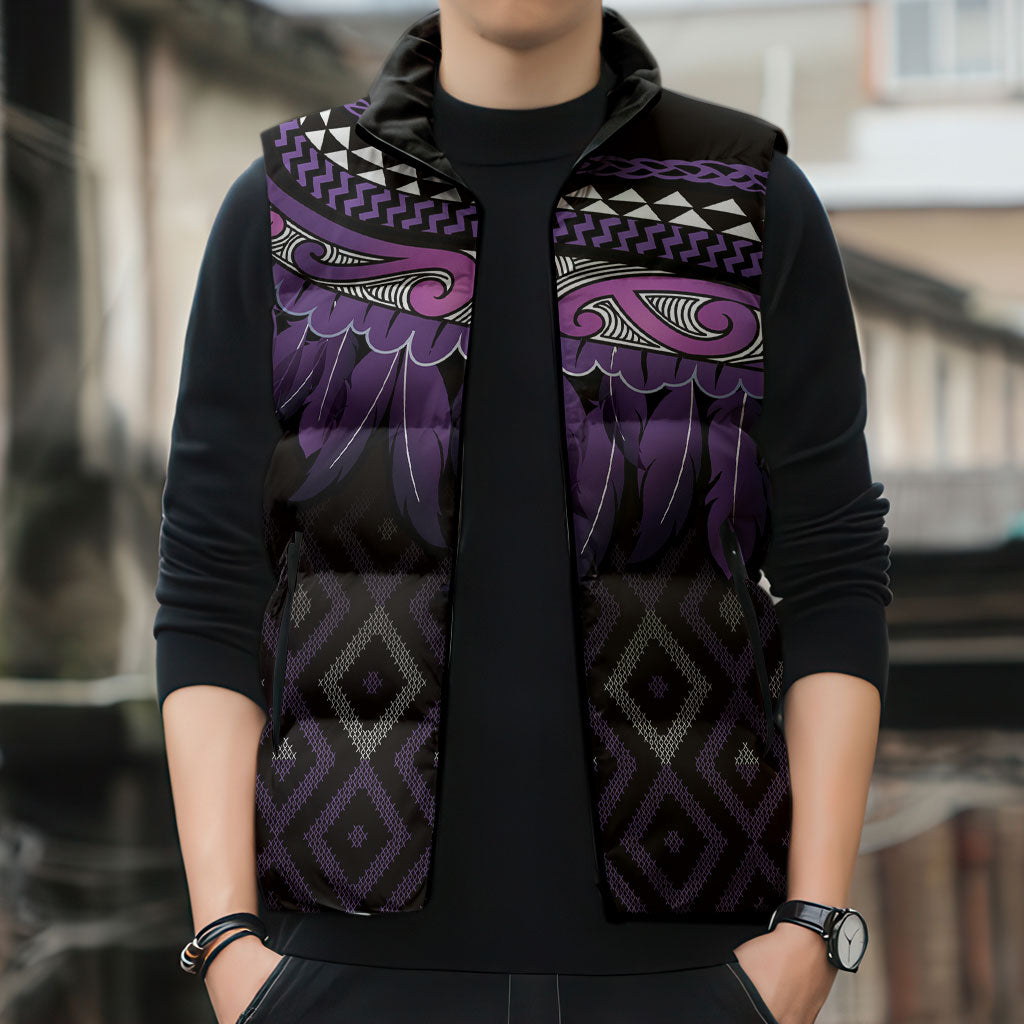 Aotearoa Maori Ngati Porou Iwi Sleeveless Puffer Jacket Korowai Tukutuku Kaokao Motifs