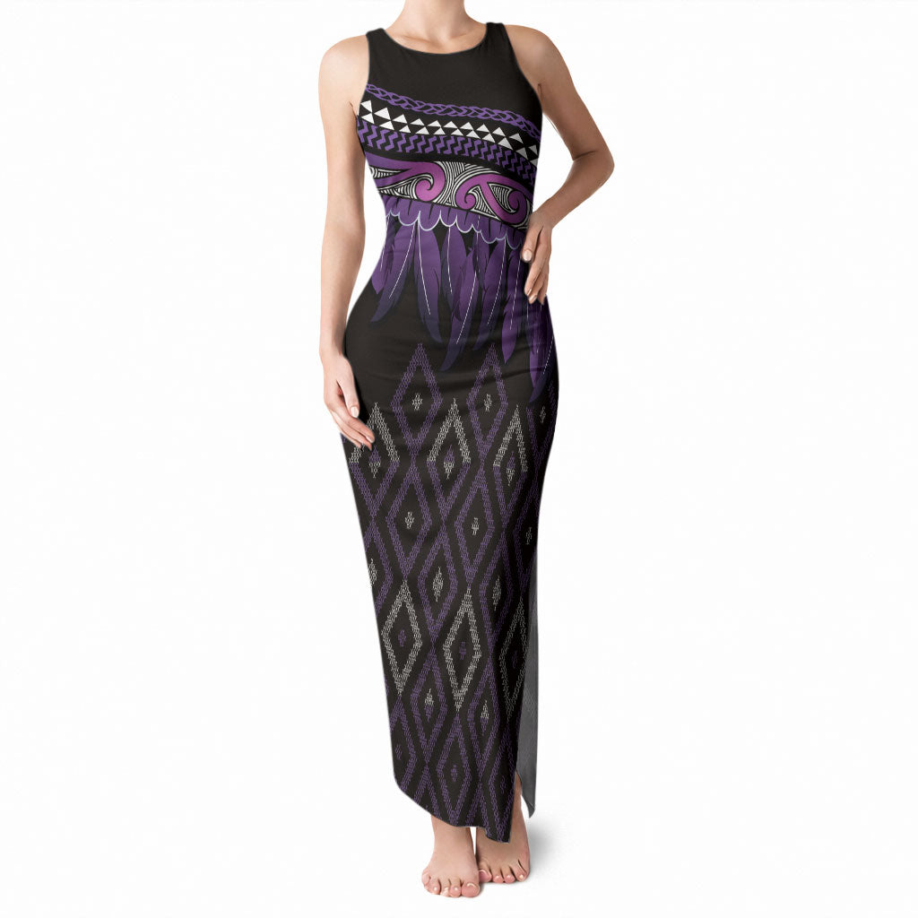 Aotearoa Maori Ngati Porou Iwi Tank Maxi Dress Korowai Tukutuku Kaokao Motifs LT7 Women Purple - Polynesian Pride
