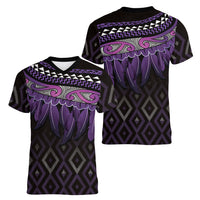 Aotearoa Maori Ngati Porou Iwi Women V-Neck T-Shirt Korowai Tukutuku Kaokao Motifs